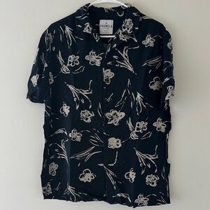 YoungLA Men's Dark Shirt with Light Floral Pattern